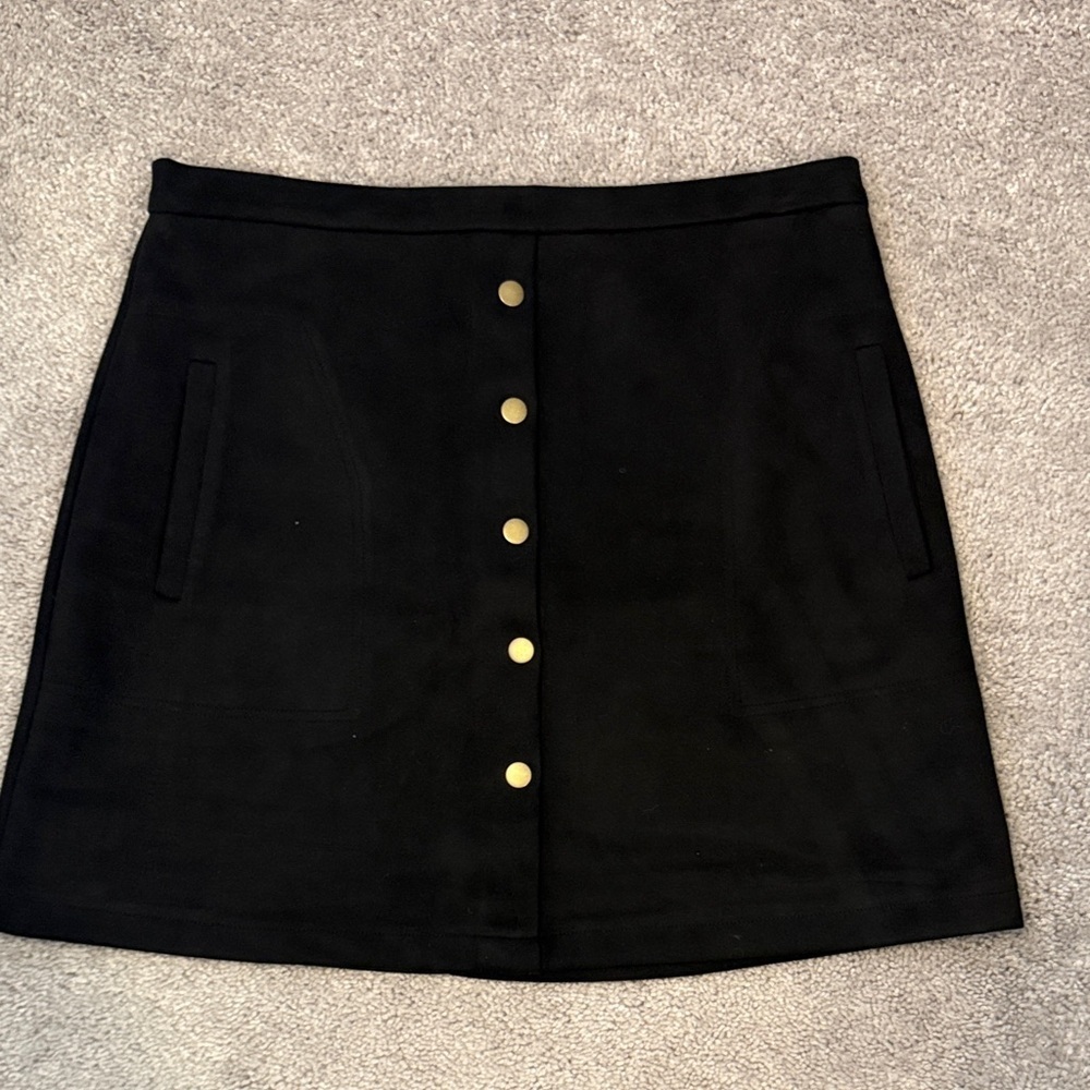 Black Button-Front Mini Skirt with Gold Hardware